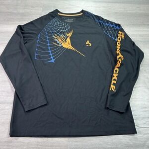 Hook & Tackle Shirt Mens Large Black UPF 50 Sun Protection Long Sleeve Fishing